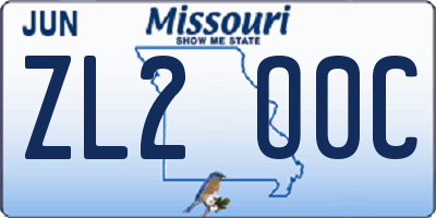 MO license plate ZL2O0C
