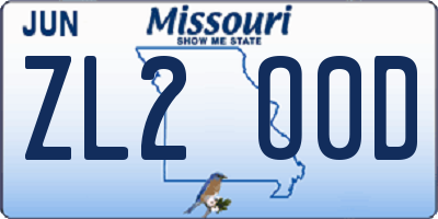 MO license plate ZL2O0D