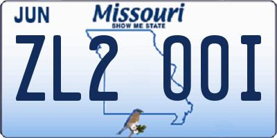 MO license plate ZL2O0I