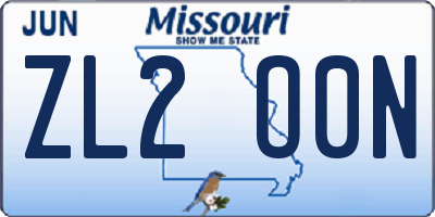 MO license plate ZL2O0N
