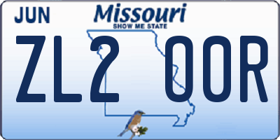 MO license plate ZL2O0R