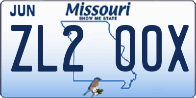 MO license plate ZL2O0X