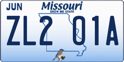 MO license plate ZL2O1A