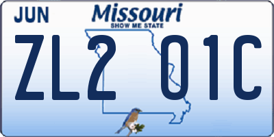 MO license plate ZL2O1C