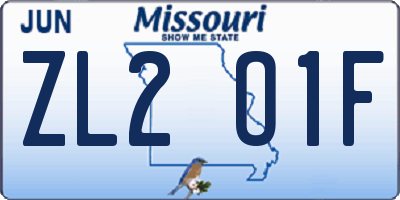 MO license plate ZL2O1F