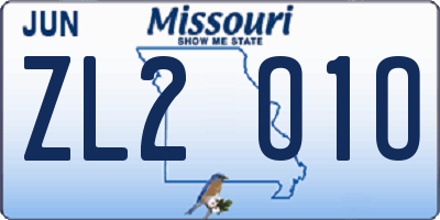 MO license plate ZL2O1O