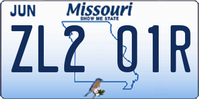 MO license plate ZL2O1R
