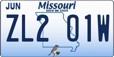 MO license plate ZL2O1W
