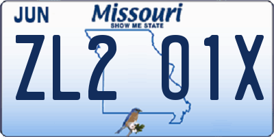 MO license plate ZL2O1X