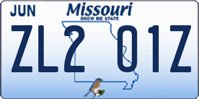 MO license plate ZL2O1Z