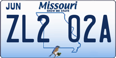 MO license plate ZL2O2A
