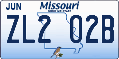 MO license plate ZL2O2B