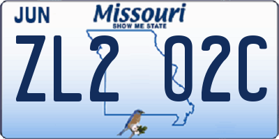 MO license plate ZL2O2C