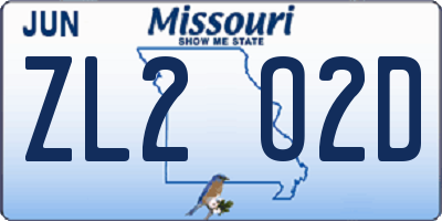 MO license plate ZL2O2D