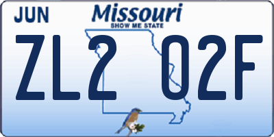 MO license plate ZL2O2F