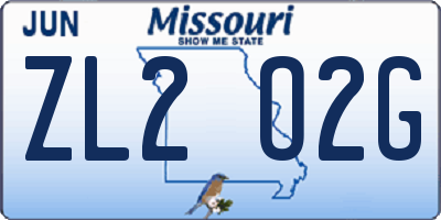 MO license plate ZL2O2G