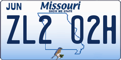 MO license plate ZL2O2H