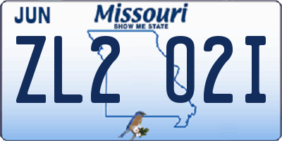 MO license plate ZL2O2I