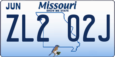 MO license plate ZL2O2J