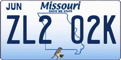 MO license plate ZL2O2K