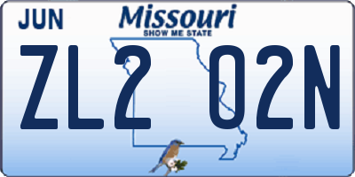 MO license plate ZL2O2N