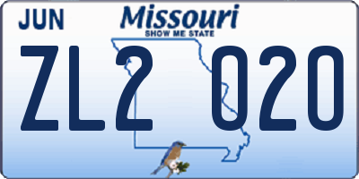 MO license plate ZL2O2O