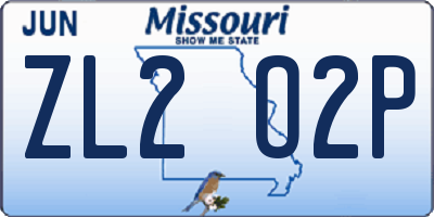MO license plate ZL2O2P