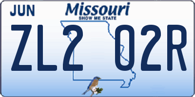 MO license plate ZL2O2R