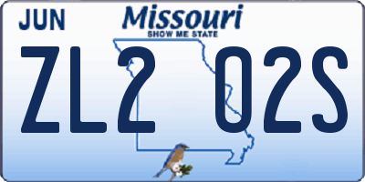 MO license plate ZL2O2S