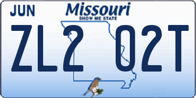 MO license plate ZL2O2T