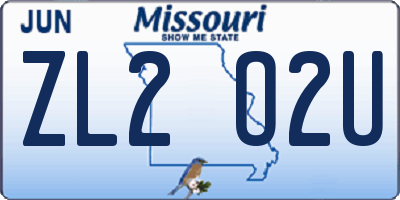 MO license plate ZL2O2U