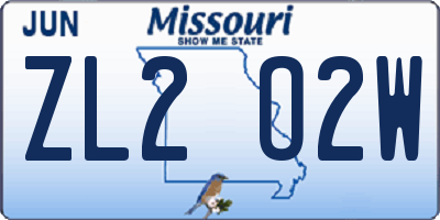 MO license plate ZL2O2W