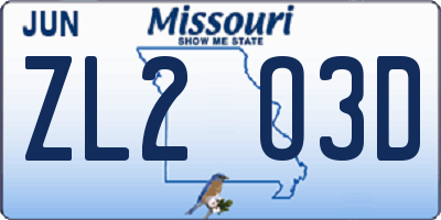 MO license plate ZL2O3D