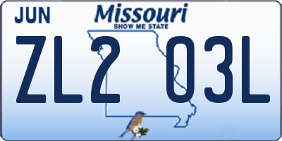 MO license plate ZL2O3L