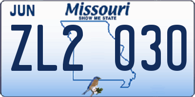 MO license plate ZL2O3O