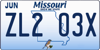 MO license plate ZL2O3X