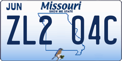 MO license plate ZL2O4C