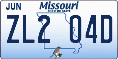 MO license plate ZL2O4D