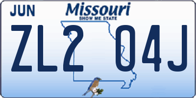 MO license plate ZL2O4J