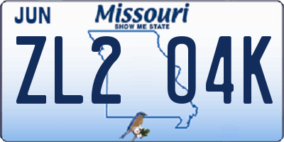 MO license plate ZL2O4K