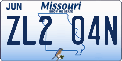 MO license plate ZL2O4N