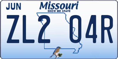 MO license plate ZL2O4R