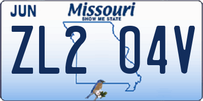 MO license plate ZL2O4V