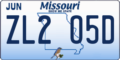 MO license plate ZL2O5D
