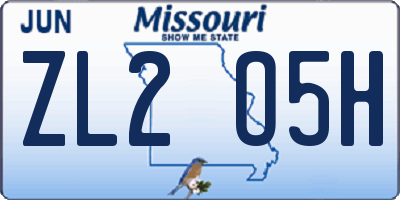 MO license plate ZL2O5H