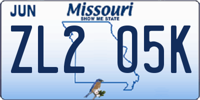 MO license plate ZL2O5K