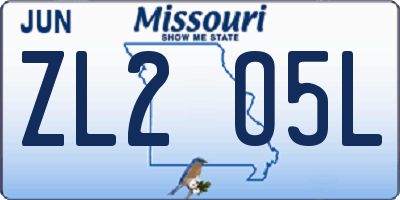 MO license plate ZL2O5L