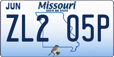 MO license plate ZL2O5P