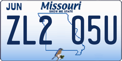 MO license plate ZL2O5U