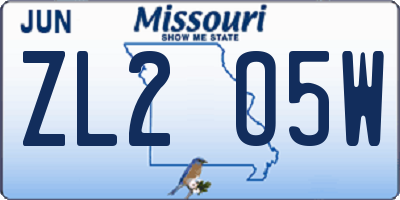 MO license plate ZL2O5W